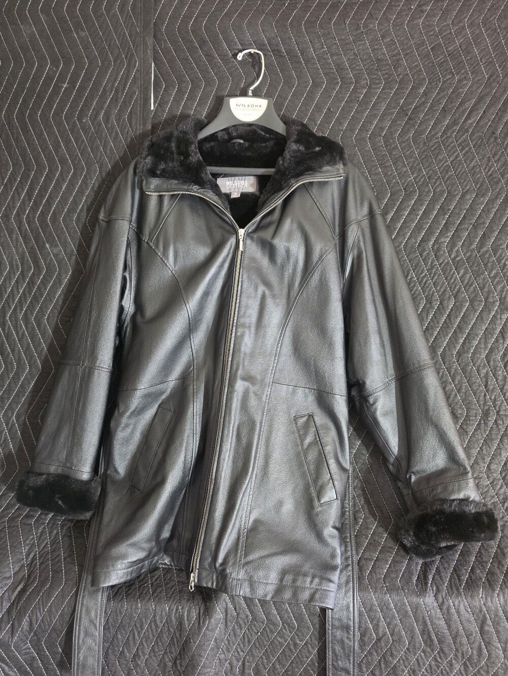 Wilsons Leather Black Leather Jacket with Faux-Fur Trim